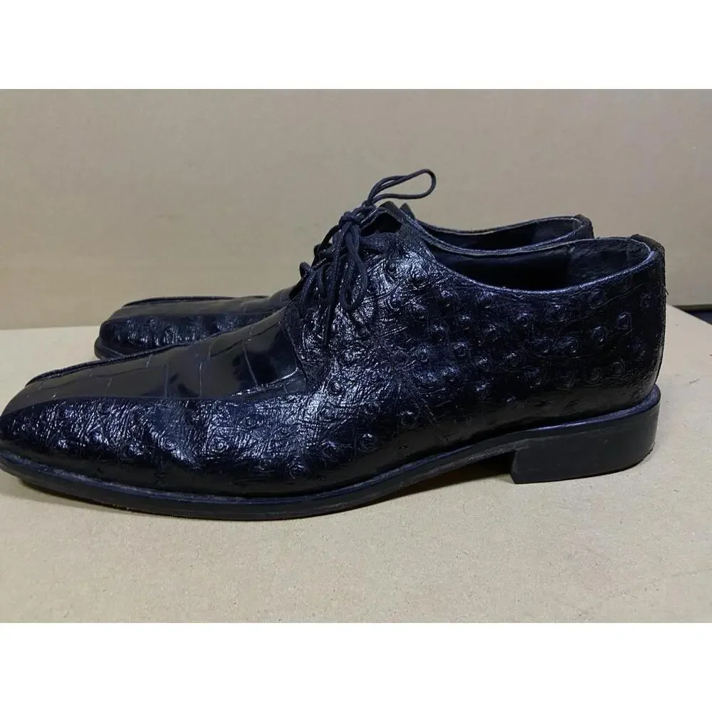 Stacy Adams Mens Black Leather Crocodile Print Oxford Shoe 9.5 M Pietro 24141